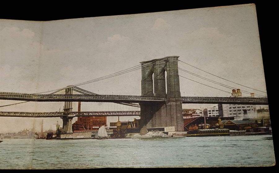 Vintage Souvenir 2 Folding Post Cards Statue Liberty Brooklyn Manhattan Bridges