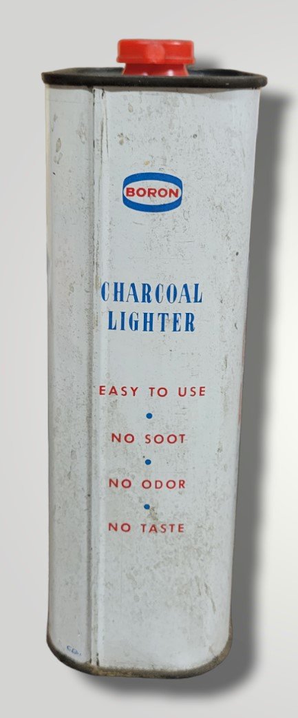 Vintage Boron Charcoal Grill Lighter Fluid 1 Quart Collectible Tin Can