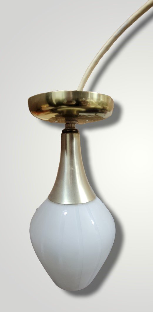 Brotherhood Of Electric Workers Mid Century Brass White Glass Ceiling Light