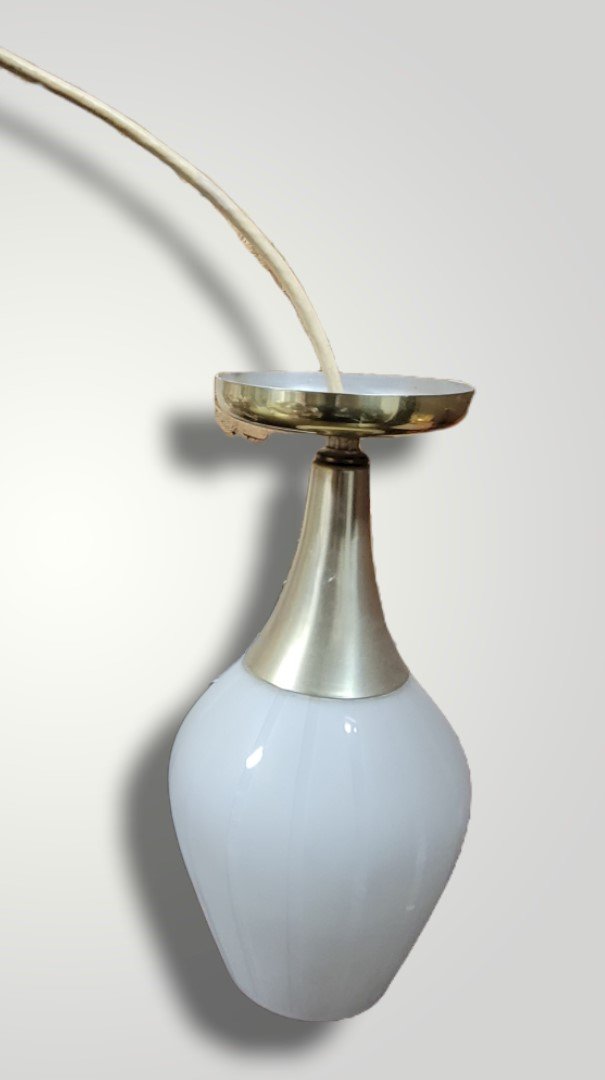 Brotherhood Of Electric Workers Mid Century Brass White Glass Ceiling Light