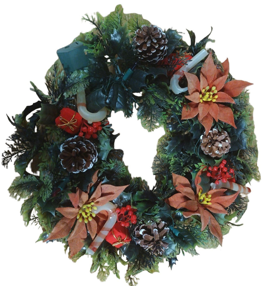 Christmas 60s Kitchy Festive Wreath Lights Up Battery Operated Decoration