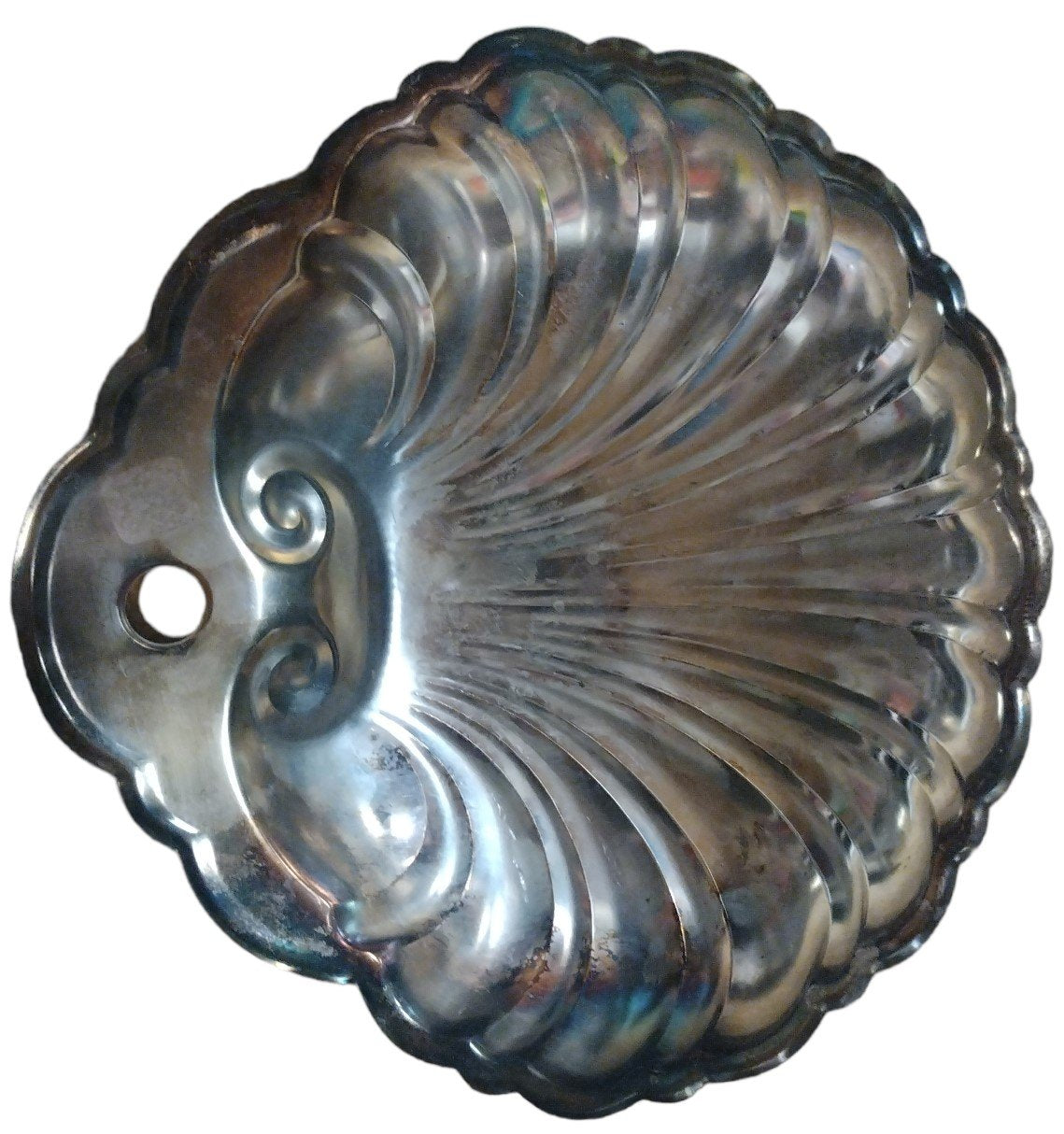Vintage Seashell Shaped Pattern Silver Kitchen Serving Plate