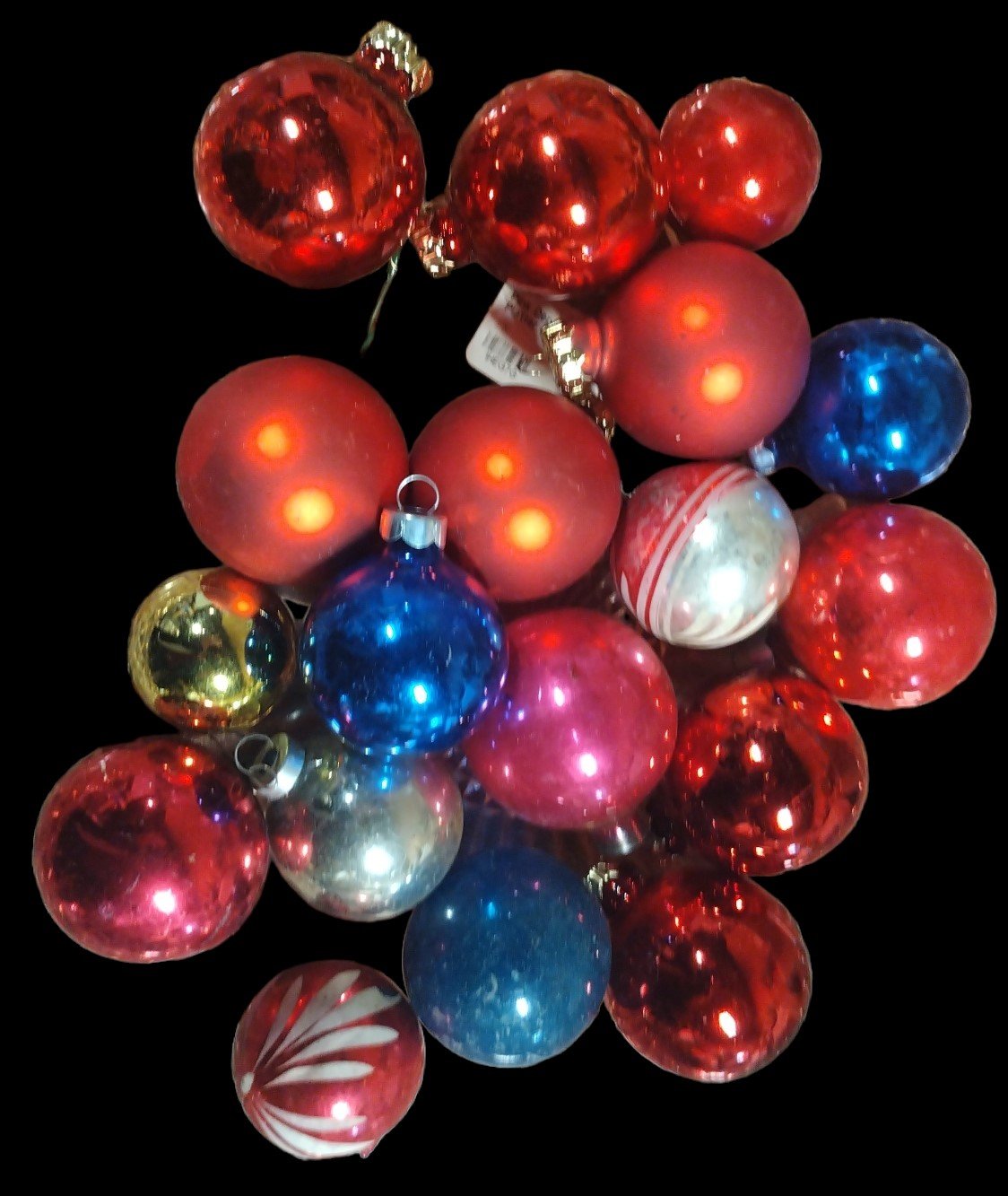 Vintage Glass Shiny Christmas Tree 18-pack Assorted Ornament Set Mid Century