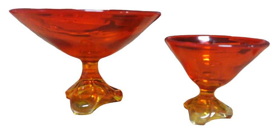 Vintage 1960s Handmade Viking Art Glass Bowl and Candle Holder Pair