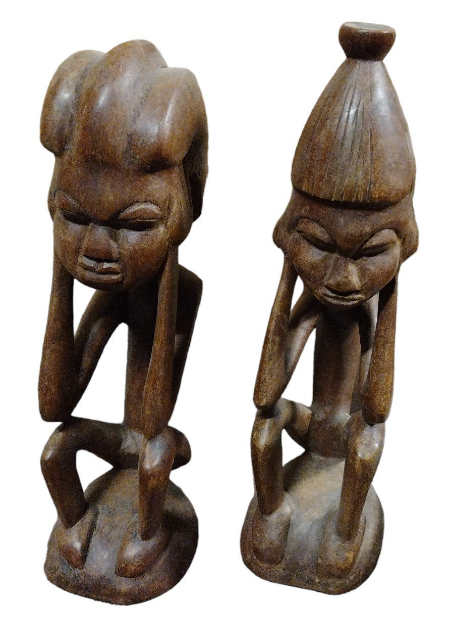 Antique Wooden Twin African "Man and Woman" Handmade Carved Decoration Statues