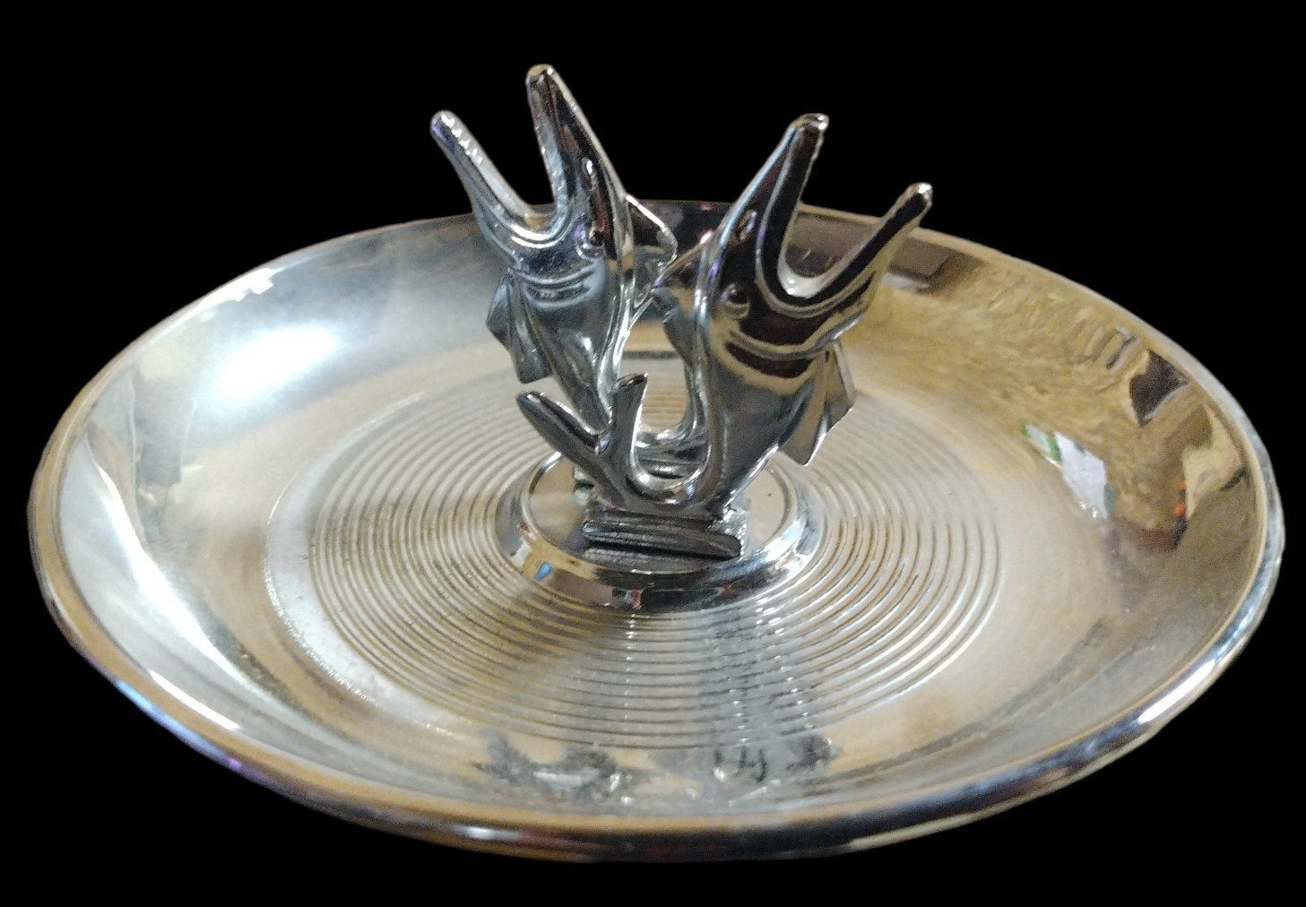 Vintage Bantam Hamilton Pair of Chrome Fish Figure Ash Trays Mid Century Modern