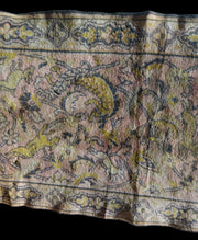 Antique Intricate Artisan Silk Pink Flower and Animal Motif Table Runner Rug