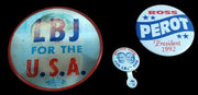 Vintage 1960s 1990s "LBJ for USA" and Ross/Perot Lenticular Political Pins