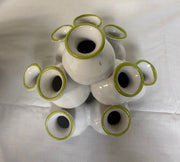 10 Cluster Pottery Bud Vase Sculpture Italy Marked White w Chartreuse Accents