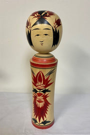 Tall Wooden Vintage Pretty Japan Kokeshi Girl Doll Great Detail Signed by Artist
