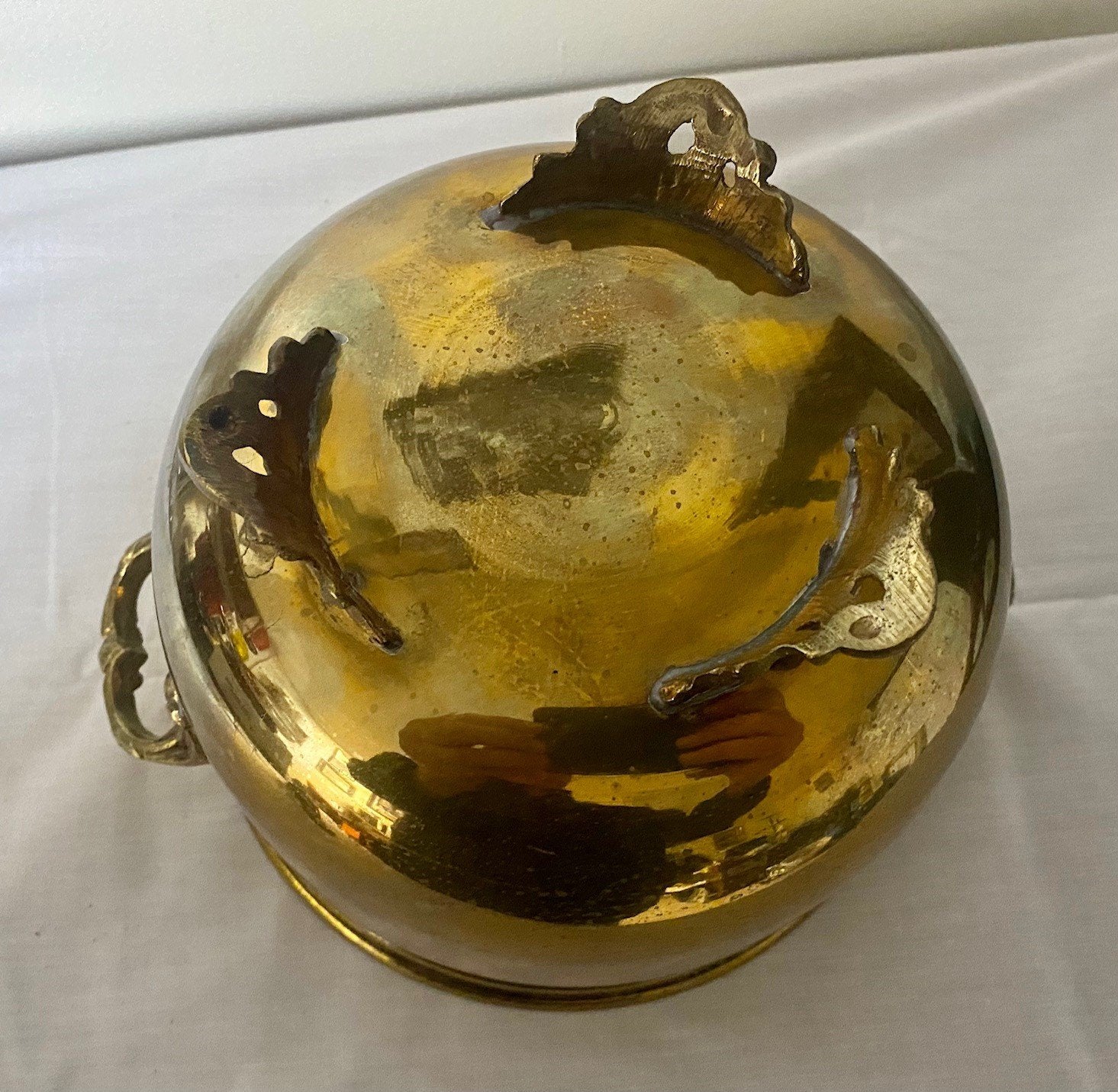Antique Brass Ornate Oval Bowl with Handles Vase Decor
