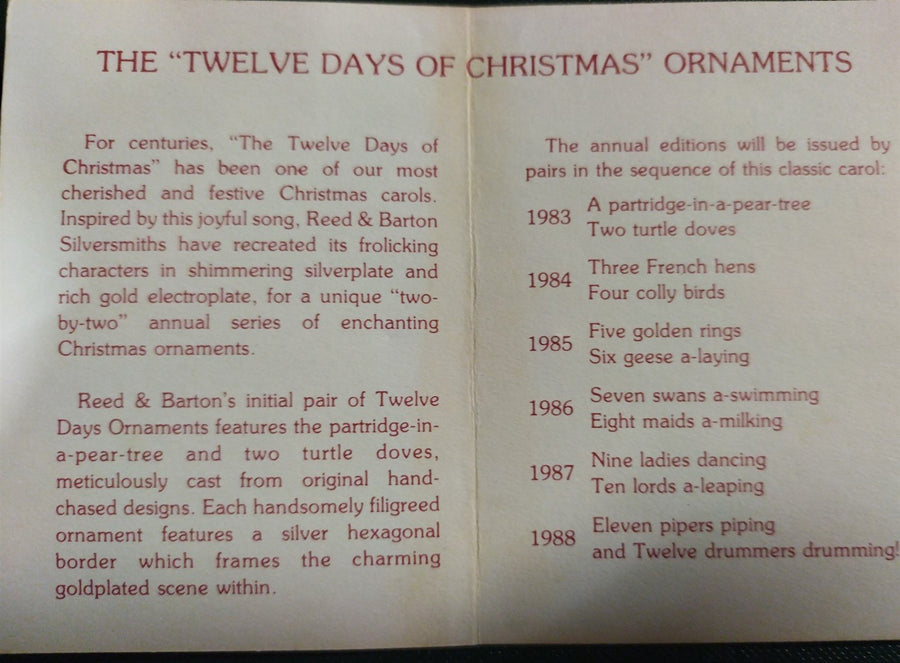 Vintage "12 Days of Christmas" Reed and Barton Set of Specialty Tree Ornaments