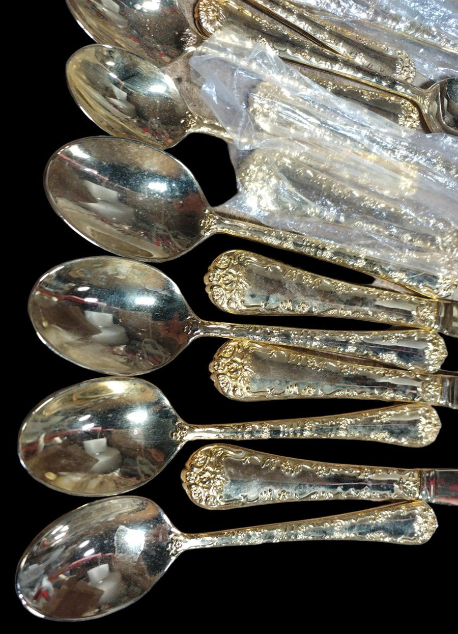 Vintage WM Rogers & Sons Gold Metal Kitchen Utensil Set Knives Spoons