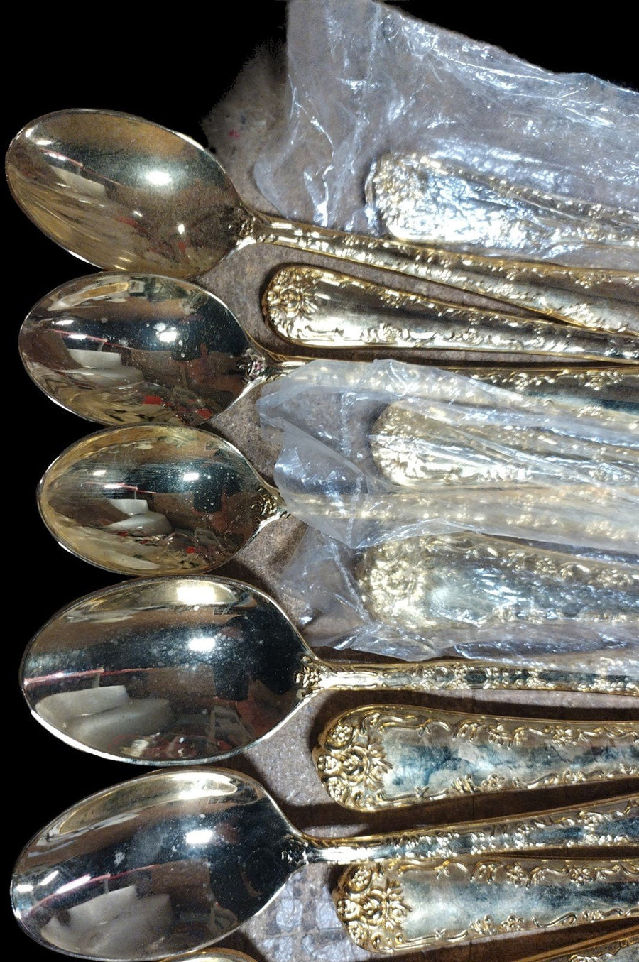 Vintage WM Rogers & Sons Gold Metal Kitchen Utensil Set Knives Spoons