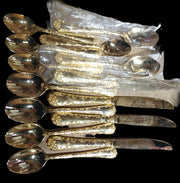 Vintage WM Rogers & Sons Gold Metal Kitchen Utensil Set Knives Spoons