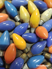 Vintage MCM Christmas Lights Lot of 126 C-9 Bulbs Yellow Blue and Orange