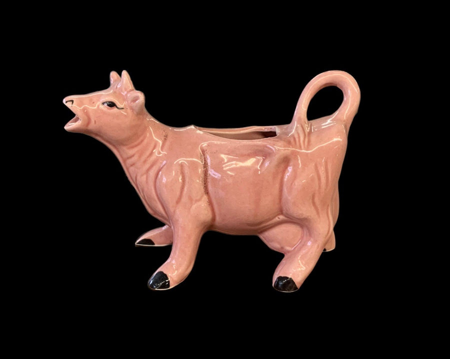 Pink Ceramic Cow Creamer with Bell