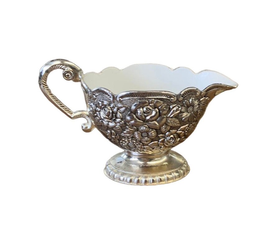 Himark Vintage Sugar Creamer Set with Tray 3pc Silver Rose Embossed