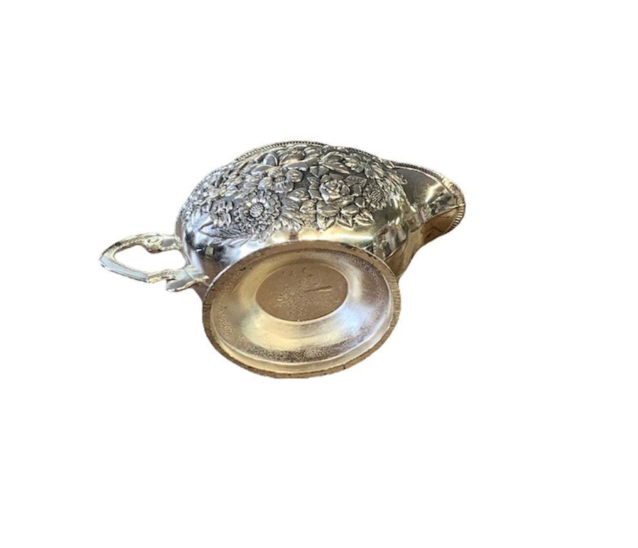 Himark Vintage Sugar Creamer Set with Tray 3pc Silver Rose Embossed