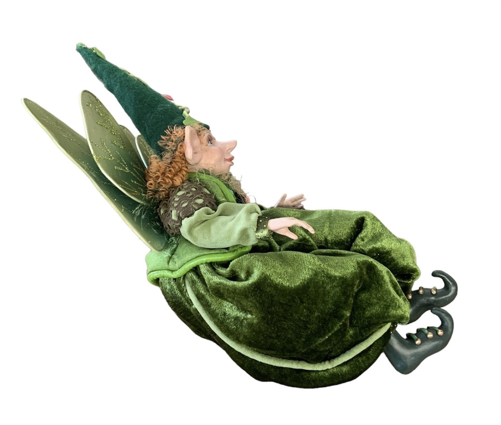 Irish Green Sitting Pixie Elf with Wings Home Decor Christmas Fairy Doll