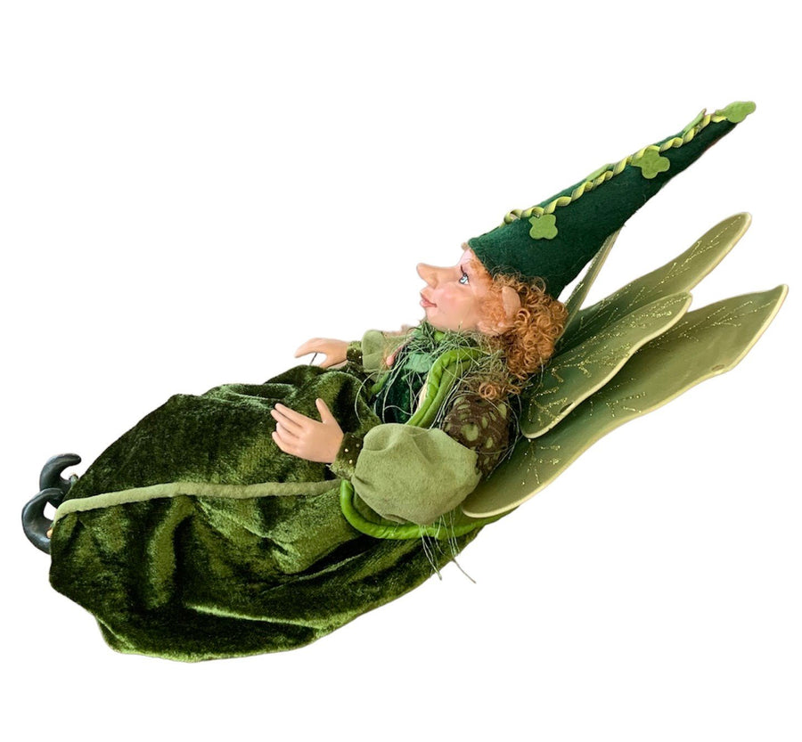 Irish Green Sitting Pixie Elf with Wings Home Decor Christmas Fairy Doll