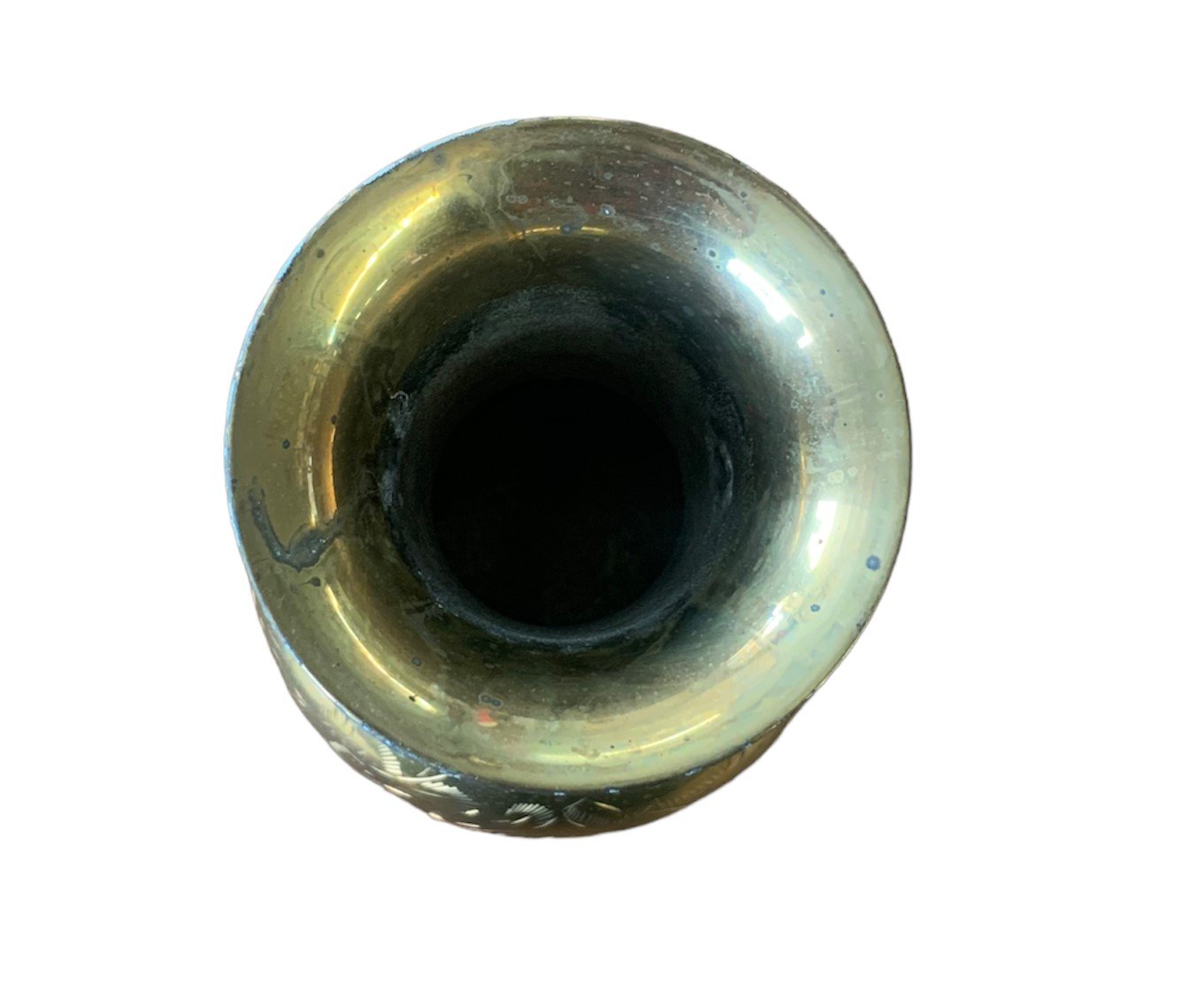 Vintage Brass Floral Etched Vase MCM Mid Century Modern 60s 70s India