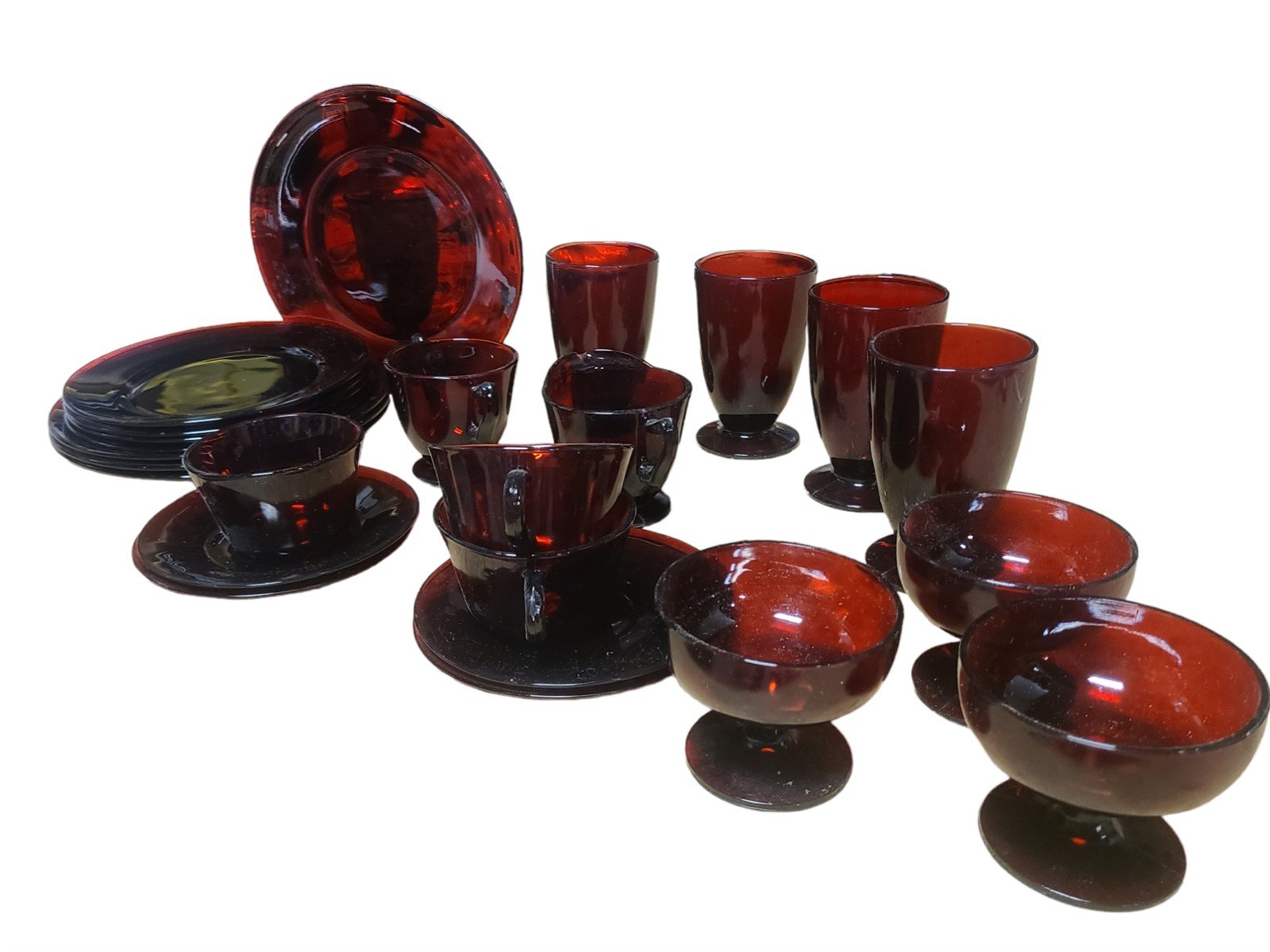 Anchor Hocking Vintage Ruby Red Glass Dish Set 24 pieces