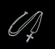 Sterling Silver Chain Silver Diamond Rhinestone Cross Charm Necklace 2pc