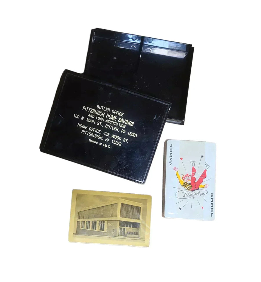 Vintage Antique Home Savings Bank Pittsburgh PA Playing Cards Set Two Decks Case