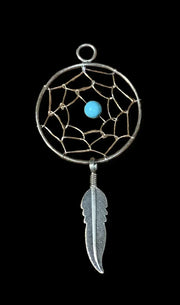 Sterling Silver Dream Catcher Feather Pendant Boho Aesthetic Beaded Charm
