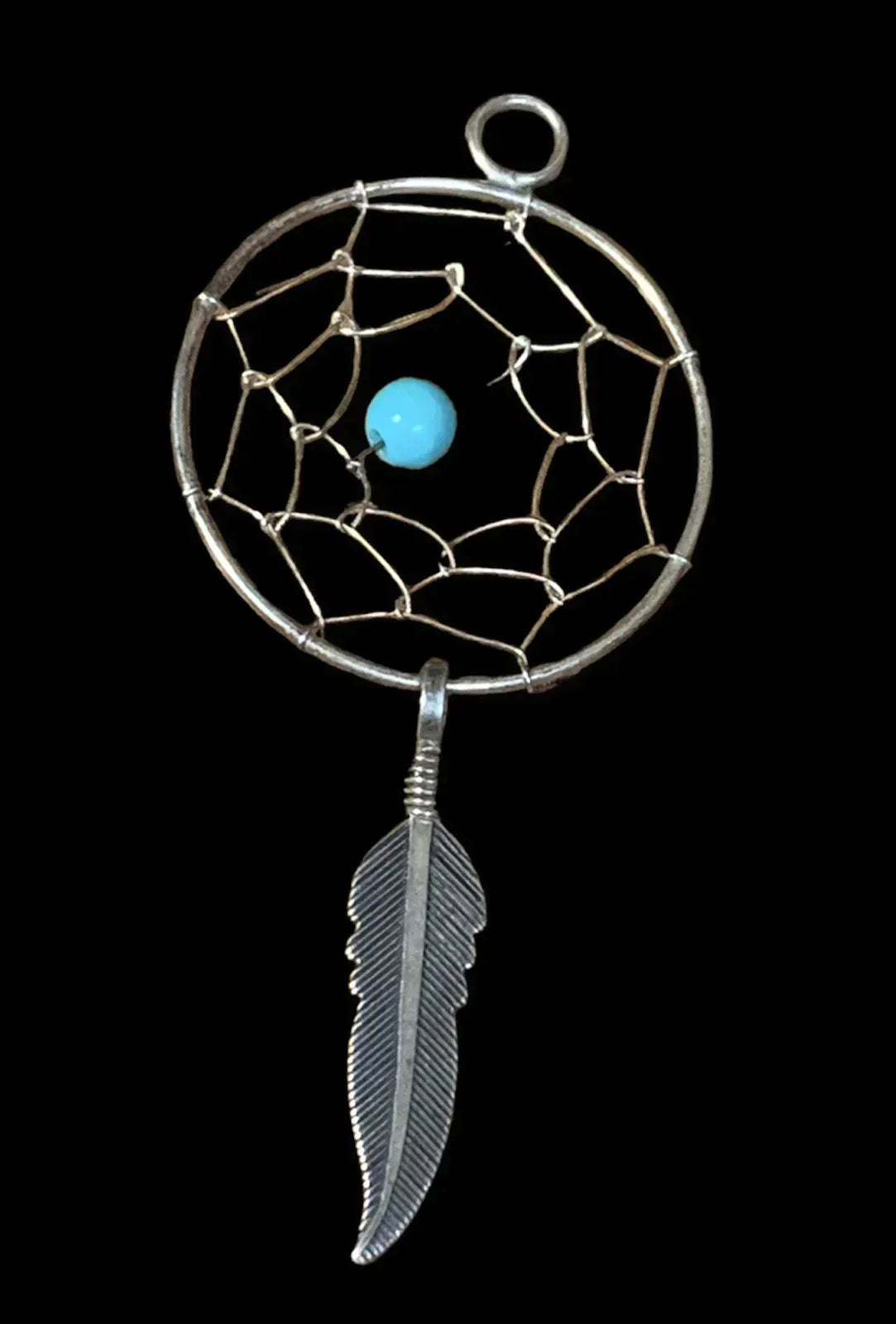 Sterling Silver Dream Catcher Feather Pendant Boho Aesthetic Beaded Charm