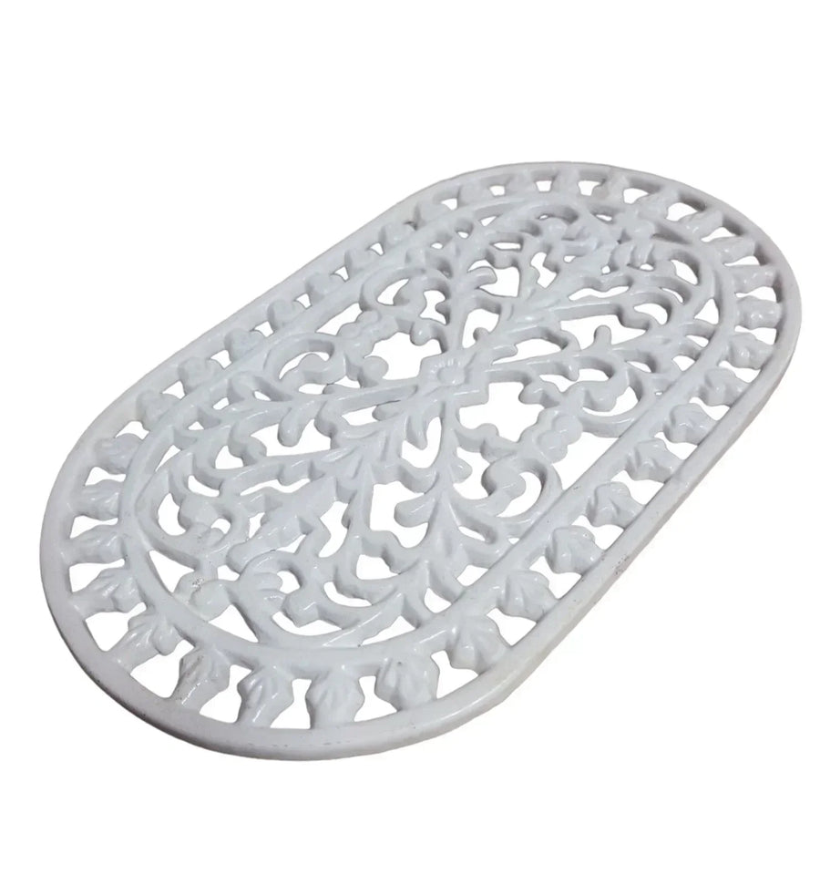 Vintage Cast Iron White Footed Trivet Victorian Ornate Kitchen Stand Antique
