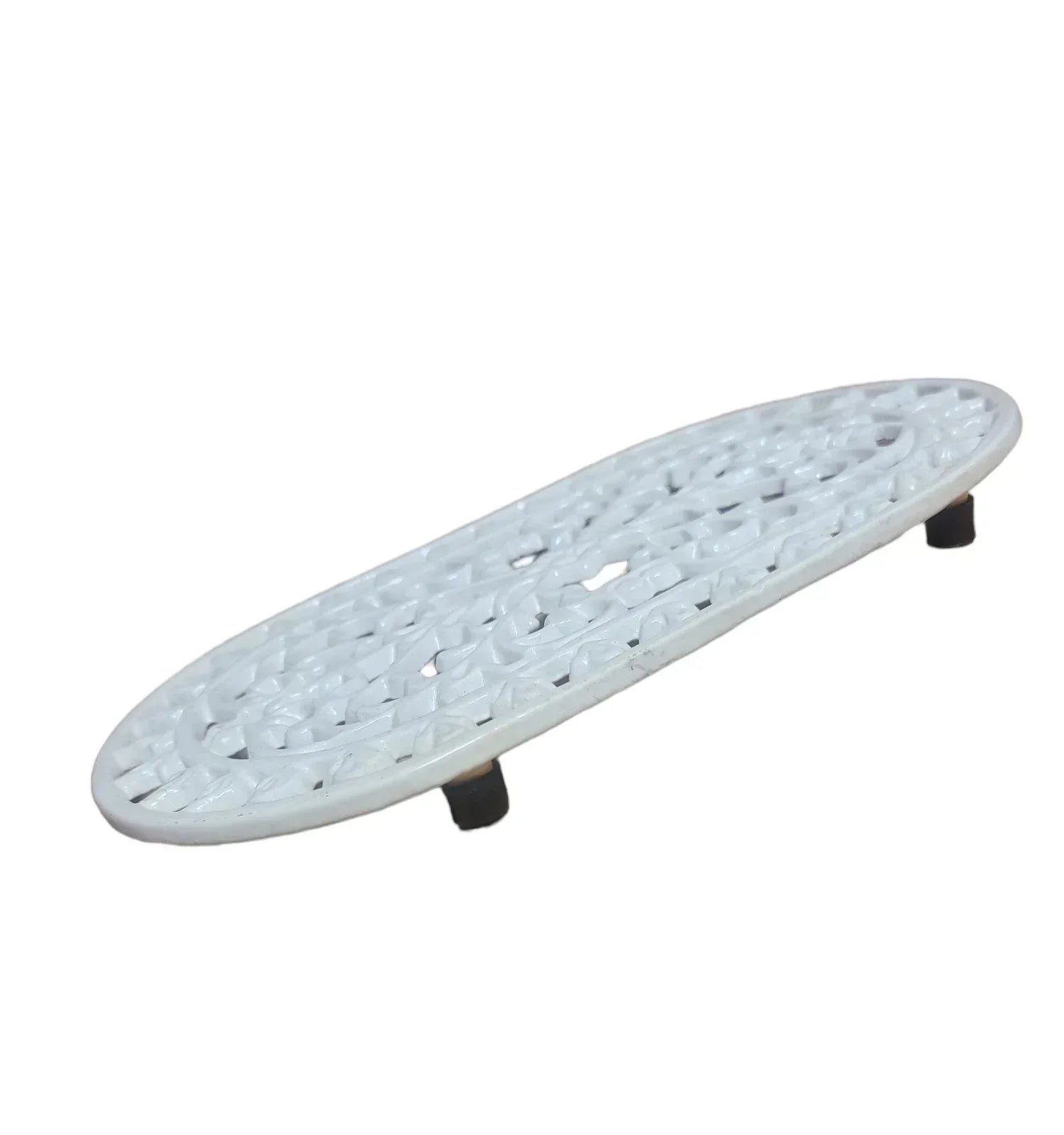 Vintage Cast Iron White Footed Trivet Victorian Ornate Kitchen Stand Antique