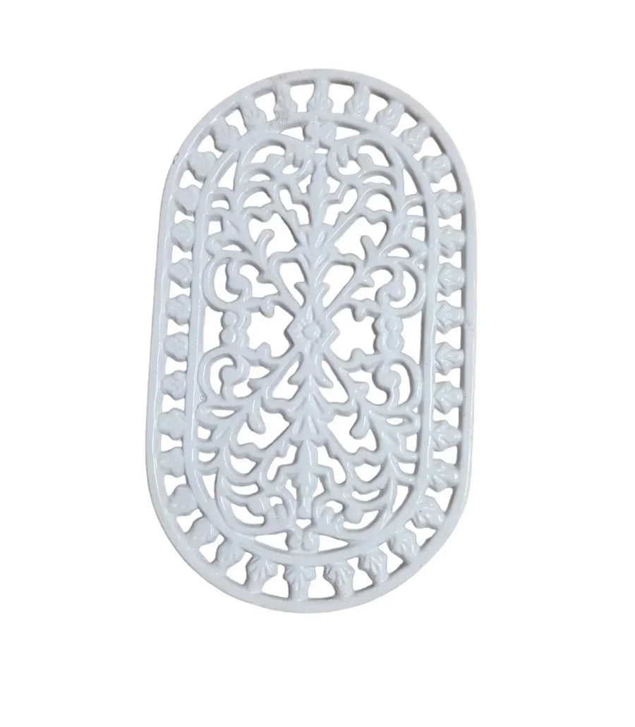 Vintage Cast Iron White Footed Trivet Victorian Ornate Kitchen Stand Antique