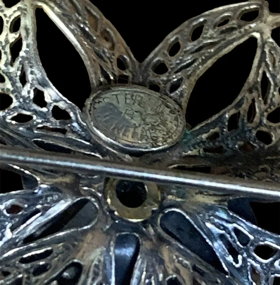 Vintage 925 Sterling Silver By Jewelart Filigree Style Floral Brooch Flower Pin