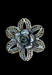 Vintage 925 Sterling Silver By Jewelart Filigree Style Floral Brooch Flower Pin