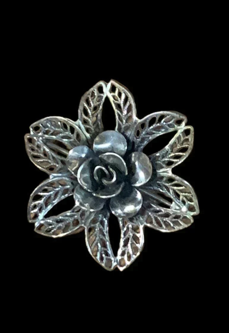 Vintage 925 Sterling Silver By Jewelart Filigree Style Floral Brooch Flower Pin