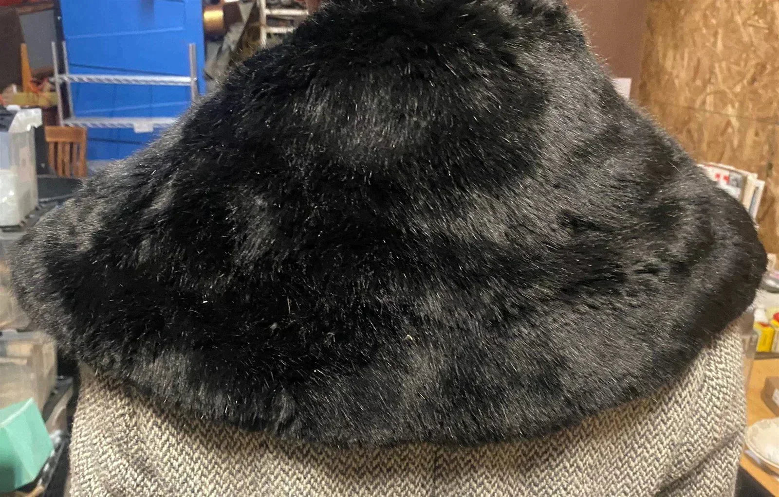 Vintage Antique Midnight Black Warm Soft Faux Fur Woman's Shrug w/ Rose Lining