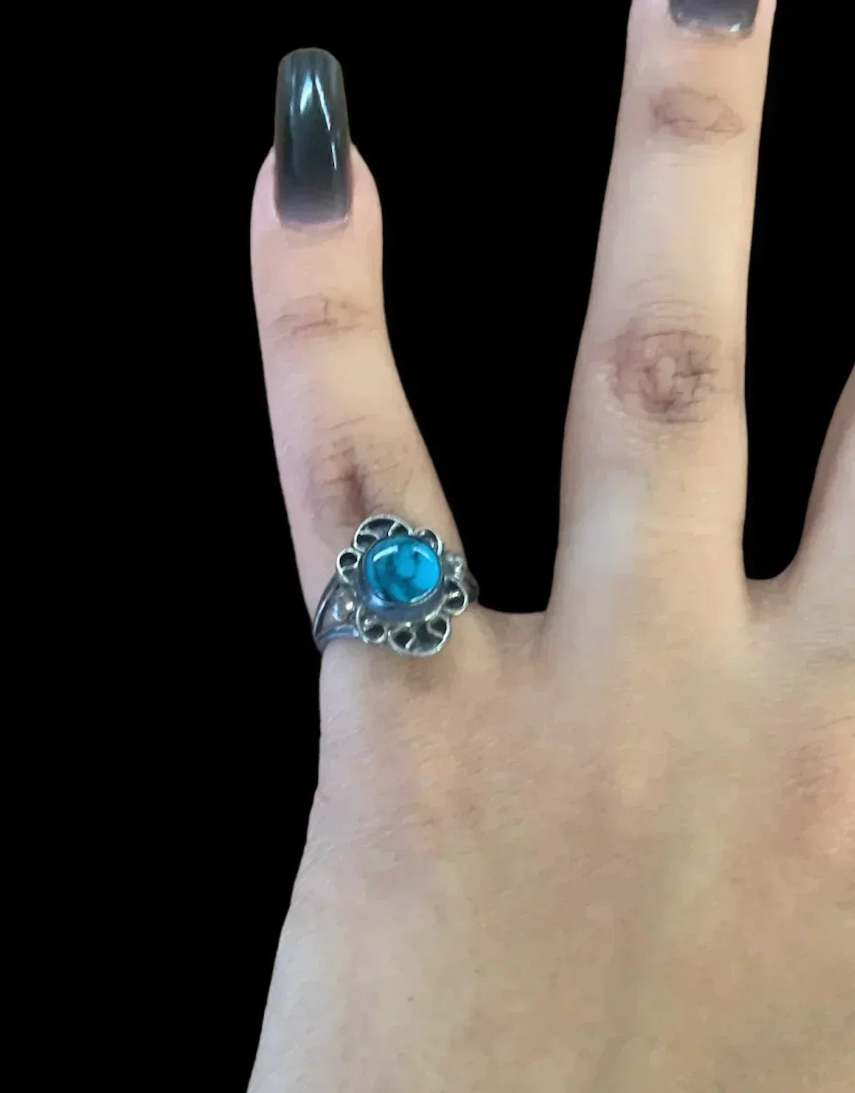 Vintage Antique 925 Sterling Silver Turquoise Size 6 Ring Floral Boho Aesthetic