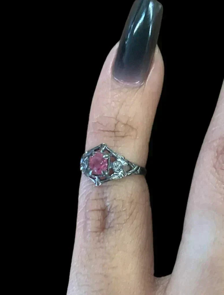 Antique 925 Sterling Silver Simulated Pink Diamond Child Children Ring Size 1