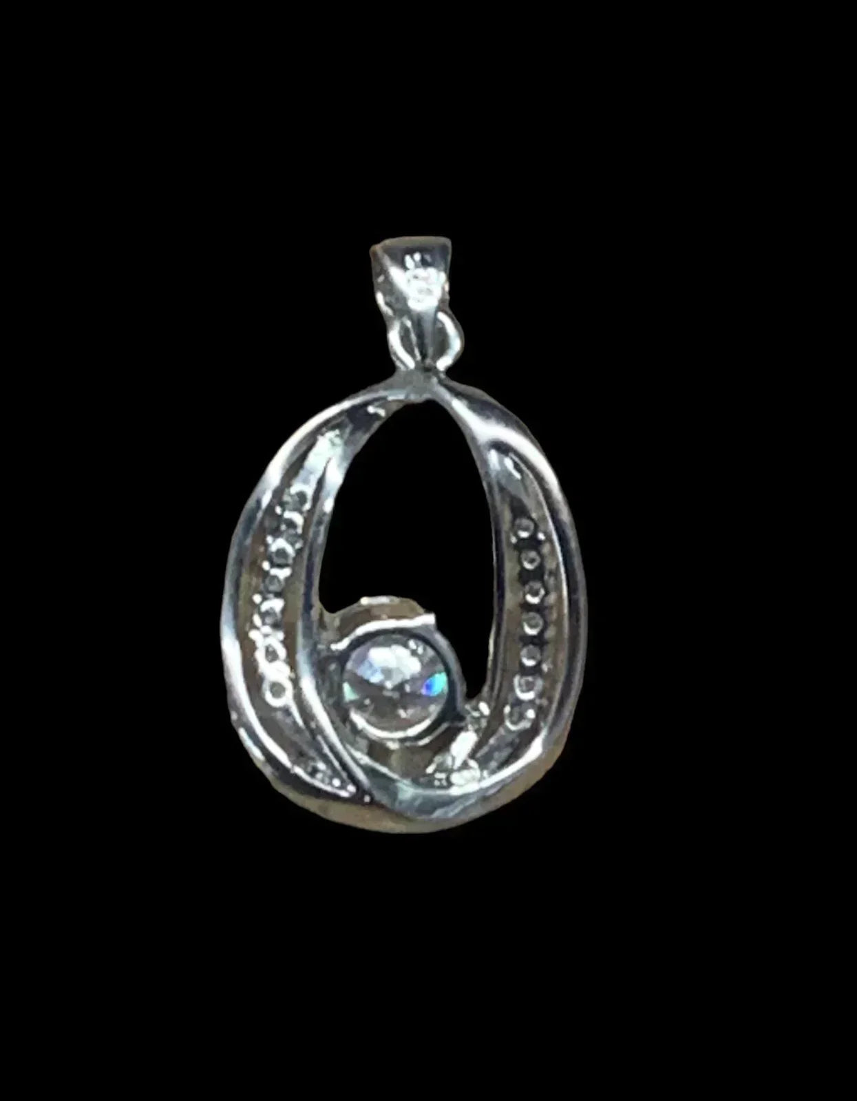 Vintage 925 Sterling Silver Simulated Diamond Teardrop Shape Necklace Pendant