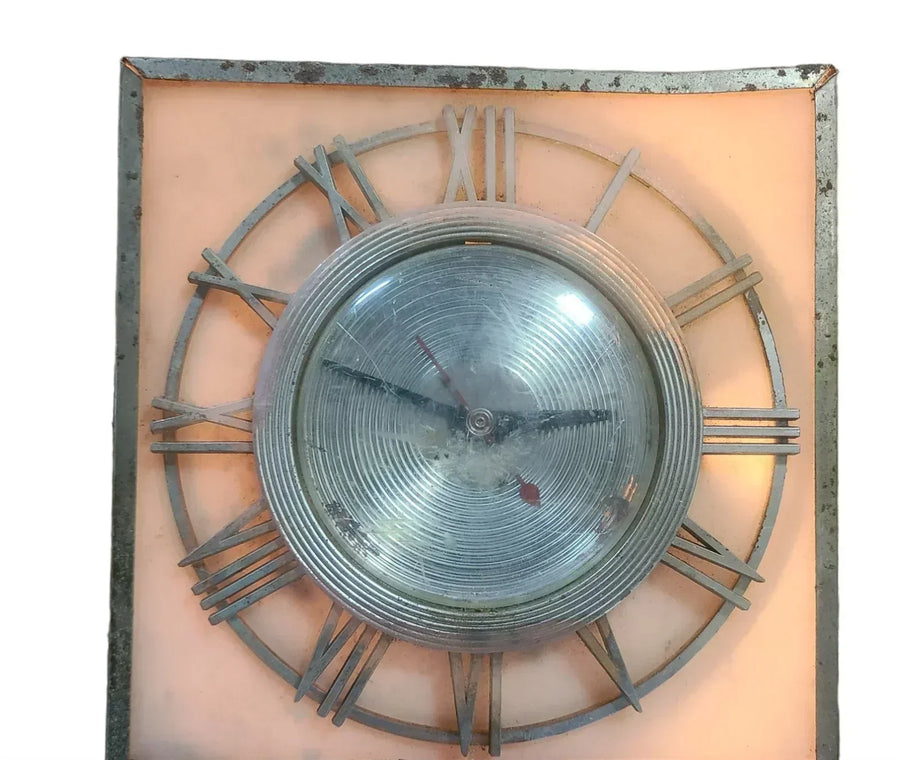 Retro Vintage Functional Analog Clock Lighted Vintage Mid Century Gold Square