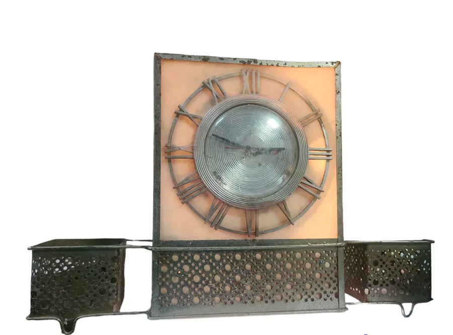 Retro Vintage Functional Analog Clock Lighted Vintage Mid Century Gold Square