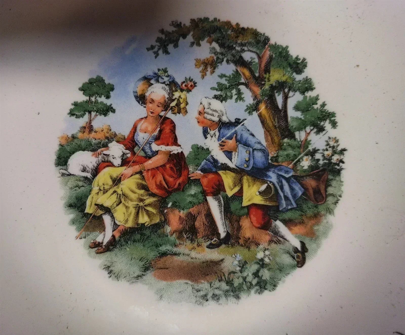 Vintage Pair of The Cronin China Co White Kitchenware Bowls w/ Art and Gold Trim