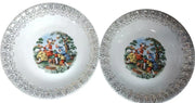 Vintage Pair of The Cronin China Co White Kitchenware Bowls w/ Art and Gold Trim