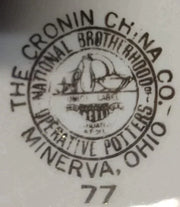Vintage Pair of The Cronin China Co White Kitchenware Bowls w/ Art and Gold Trim