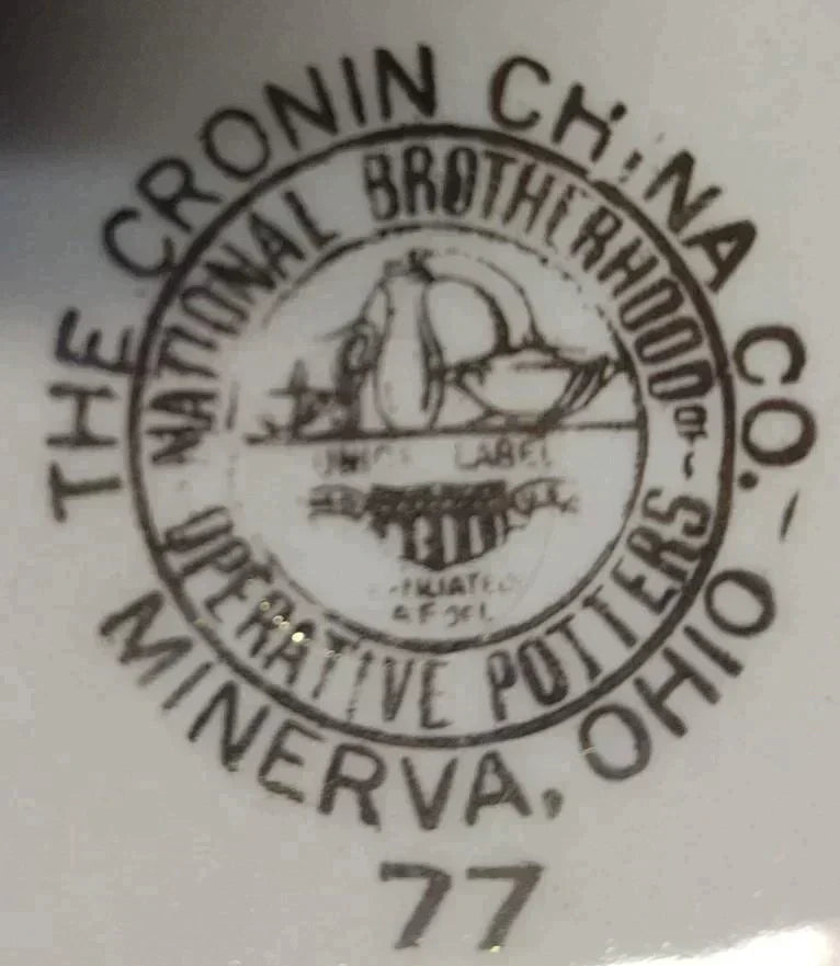 Vintage Pair of The Cronin China Co White Kitchenware Bowls w/ Art and Gold Trim