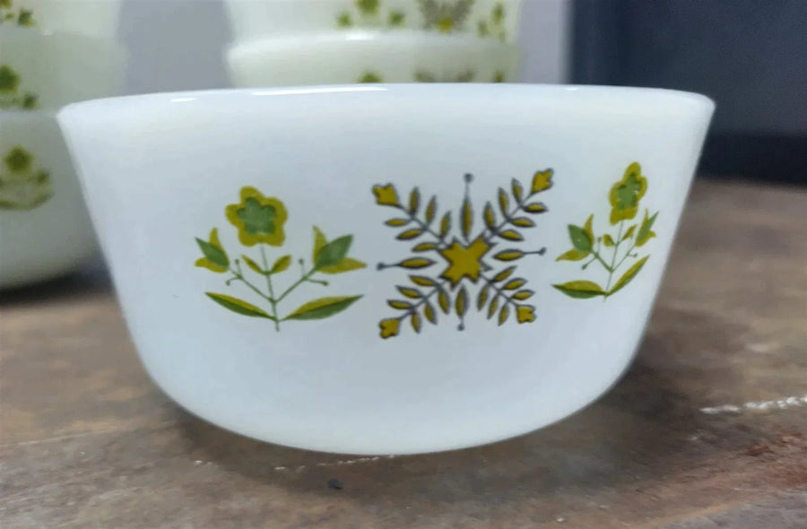 Vintage Oven-Proof Anchor Hocking Glass White Casserole Dish and 3 Bowls