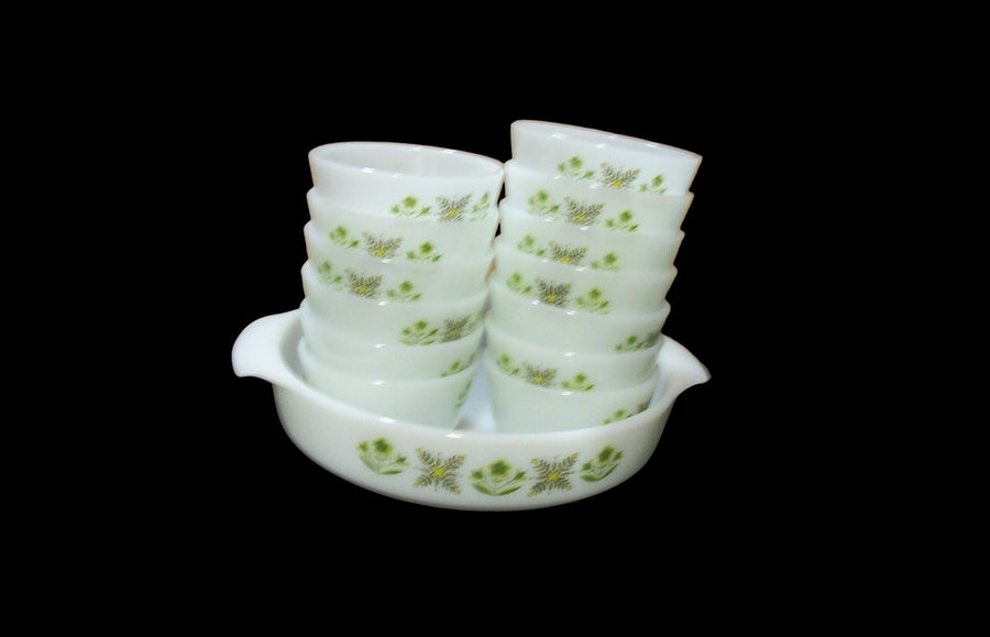 Vintage Oven-Proof Anchor Hocking Glass White Casserole Dish and 3 Bowls