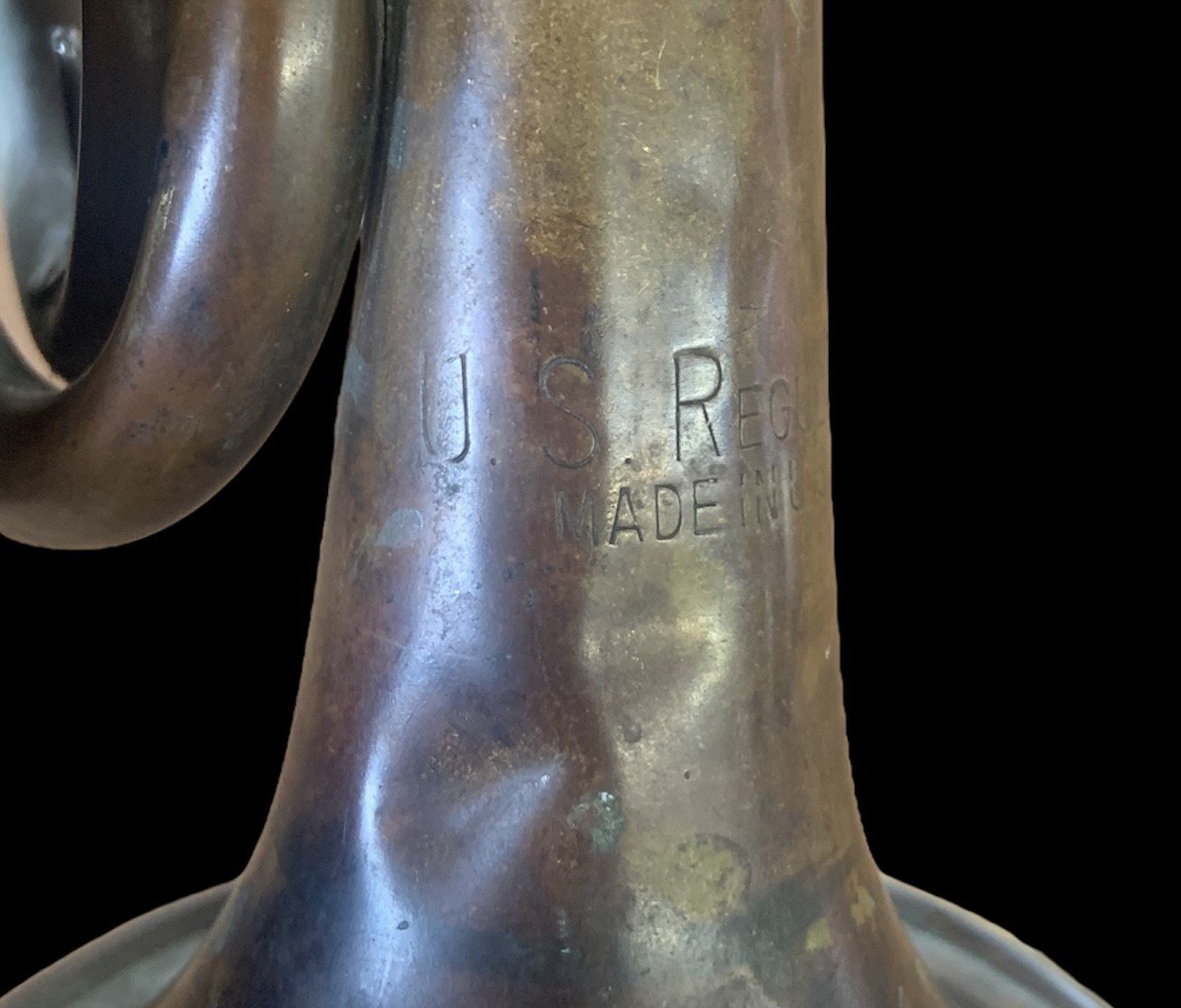 Antique Military US Regulation Stamped Brass Bugle Made In USA With Mouthpiece